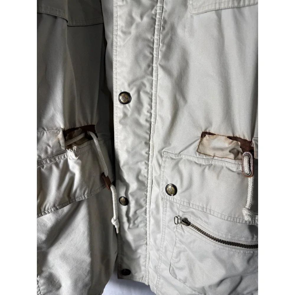 London Fog Mens Field Jacket Cream XL Long Quilted Lining‎ Full Zip Utility Coat